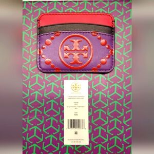 Tory Burch Tri Color Red, Purple And Chocolate Card Holder